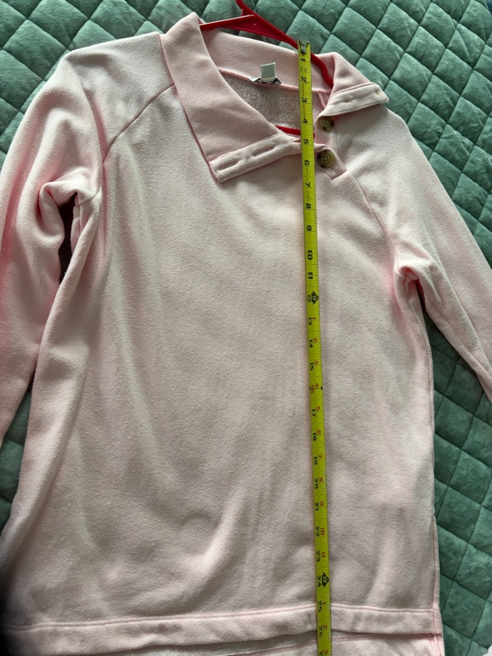 J. Crew Light Pink Fleece Pullover with Button Funnel Neck